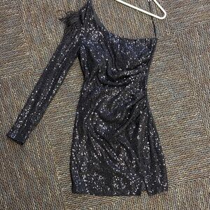 Windsor Black Sequin One Shoulder Dress